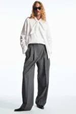 WIDE-LEG TAILORED WOOL TROUSERS - GREY MÉLANGE - COS | COS UK