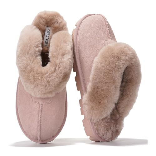 Project Cloud Genuine Leather & Natural Fur Slippers for Women - Fluffy Slippers and Cozy Memory Foam Womens Shoes (Hedy, DPINKSUEDE,8) | Amazon (US)