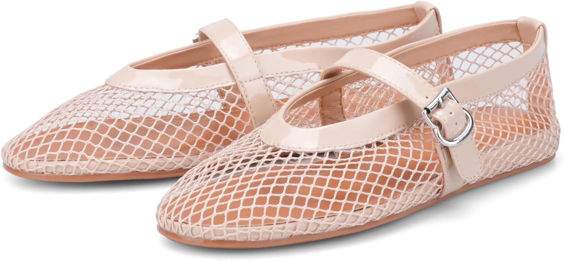 Adrizzlein Mesh Ballet Flats for Women Fishnet Ballerina Flats Buckle Strap Mesh Ballet Shoes Wid... | Amazon (US)