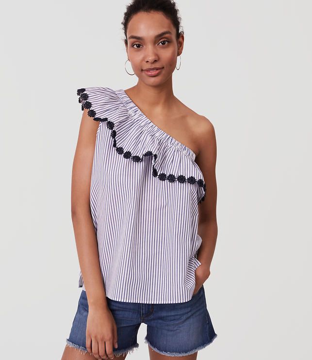 Floral Lace Striped One Shoulder Top | LOFT