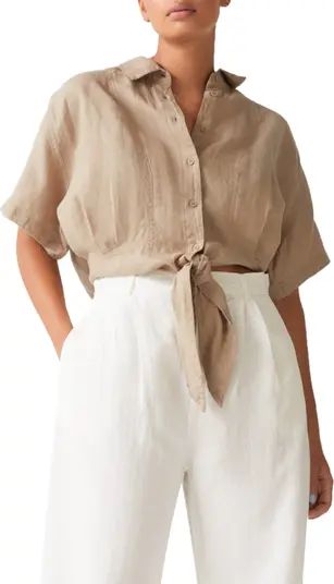 & Other Stories Tie Front Button-Up Linen Shirt | Nordstrom | Nordstrom