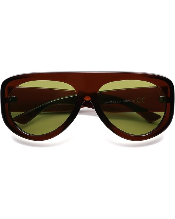 Trendy Aviator Sunglasses Womens Mens Retro 90s Rectangle Wrap Shades Oversized Style AR82372 | Amazon (US)