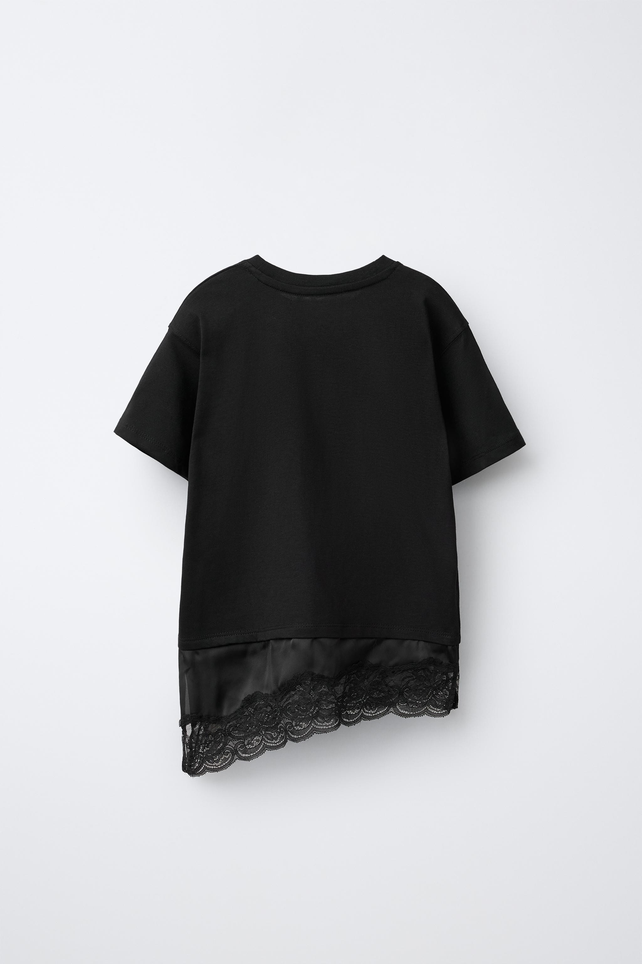 T-SHIRT EN MATIÈRES VARIÉES AVEC DENTELLE | Zara FR