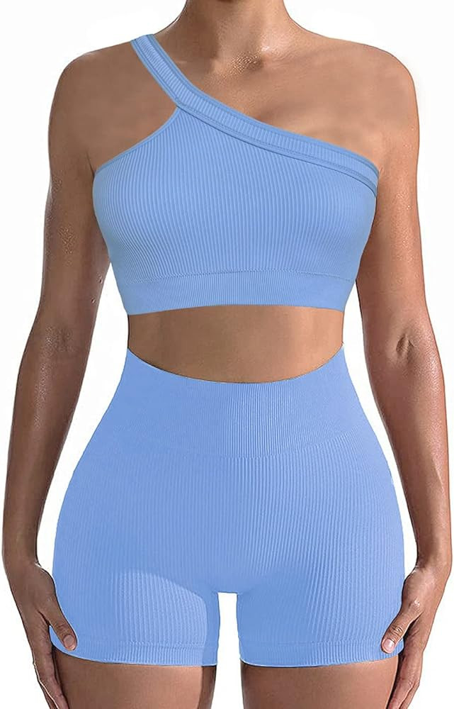 Two Piece Workout Set for Women, Sexy One Shoulder Matching Crop Tank Top Set Outfits for Women | Amazon (US)