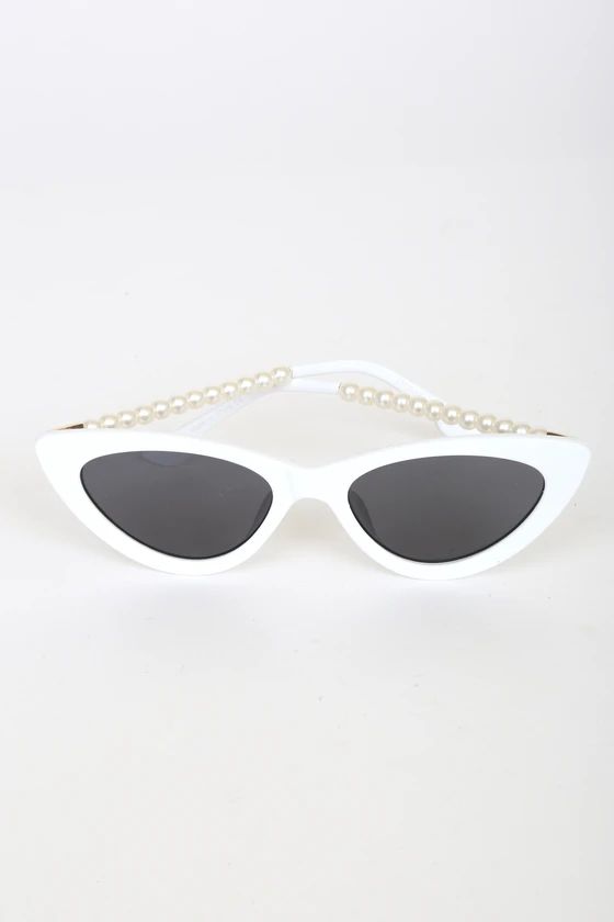 Pep Talk White Mini Cat-Eye Pearl Sunglasses | Lulus (US)
