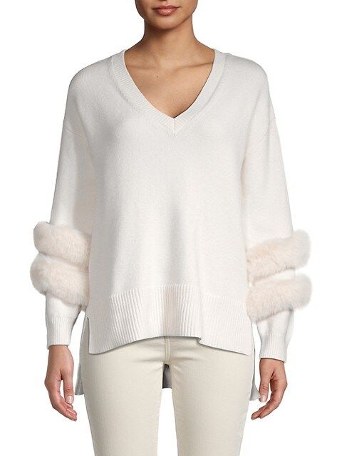 Saks Fifth Avenue Faux Fur-Trim V-Neck Sweater on SALE | Saks OFF 5TH | Saks Fifth Avenue OFF 5TH