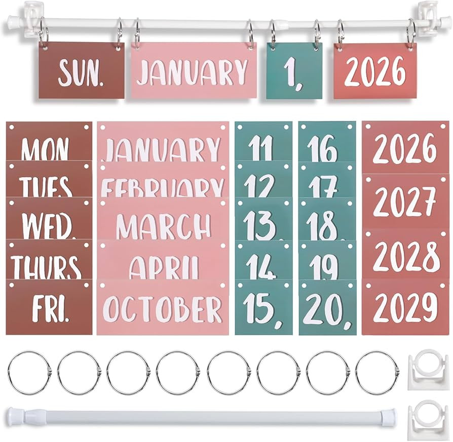 Boho Rainbow Flip Calendar Bulletin Board Set with Holder, Adjustable Calendar Holder Includes 54... | Amazon (US)