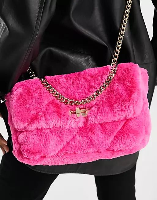 Skinnydip faux fur cross body bag in bright pink | ASOS (Global)