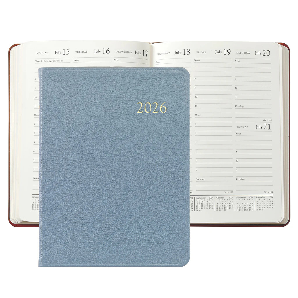 2026 Desk Diary in Blue Pepple Grain Leather | Over The Moon