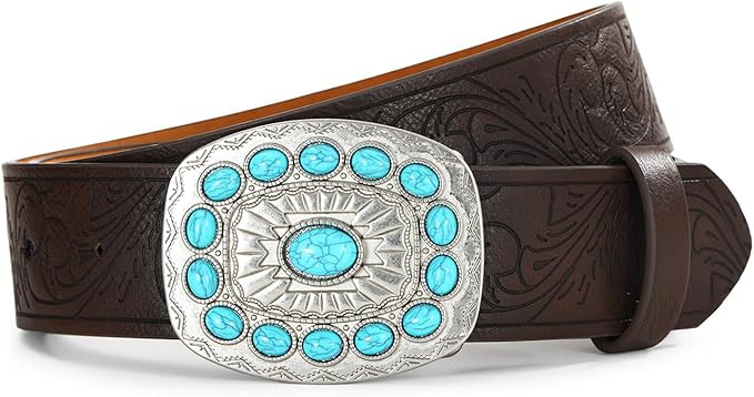 Western Cowgirl Belts for Women – Brown Leather Belt for Jeans with Vintage Country Cowboy Buck... | Amazon (US)