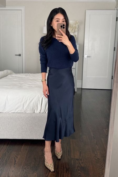 These $50 cashmere sweaters would make nice Mother’s Day gifts! 

• 100% silk midi slip skirt Xs - I’ve also had the champagne color for a few years now and that color is beautiful in person 

These pair well with the matching affordable cashmere sweater for an elevated look. I usually wear my Uniqlo shaper shorts under my silk slip skirts, and I tuck this sweater using my DIY elastic tuck band method or using a hidden skinny belt as shown in one of my recent reels! 

The xs skirt measures 22.5” across the waist (elastic) and 28 to 29” in length. 

• $50 cashmere sweater xs . This one is classic fit, with sleeves just a little long on me so I usually wear them casually pushed up. They also have a shrunken fit cashmere sweatshirt style that’s slightly smaller in fit. 

• Gucci heels 35 

#petite elegant outfits / spring workwear

#LTKfindsunder50 #LTKGiftGuide #LTKSeasonal