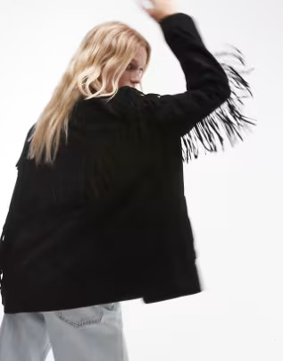 Mango suede jacket with arm tassles in black | ASOS (Global)