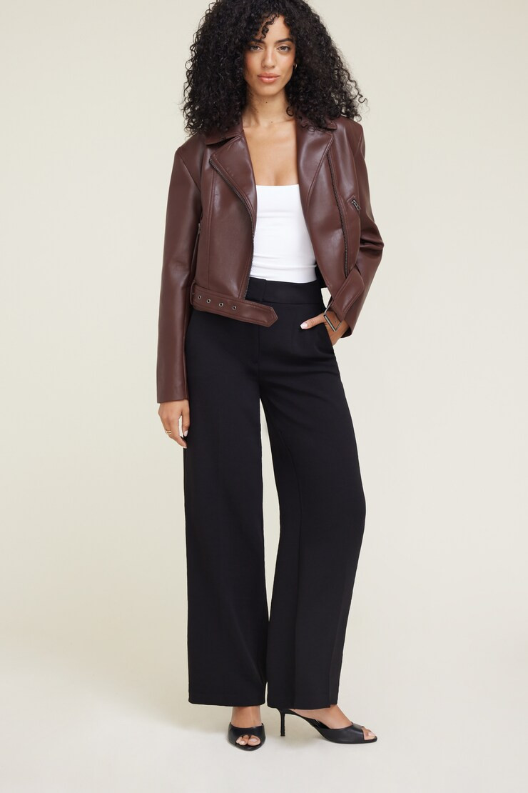 Belted Faux Leather Moto Jacket | Dynamite Clothing