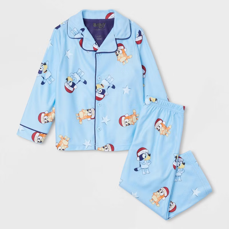 Toddler Boys' 2pc Bluey Christmas Coat Pajama Set - Blue | Target