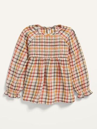 Long-Sleeve Smocked Plaid Swing Top for Toddler Girls | Old Navy (US)