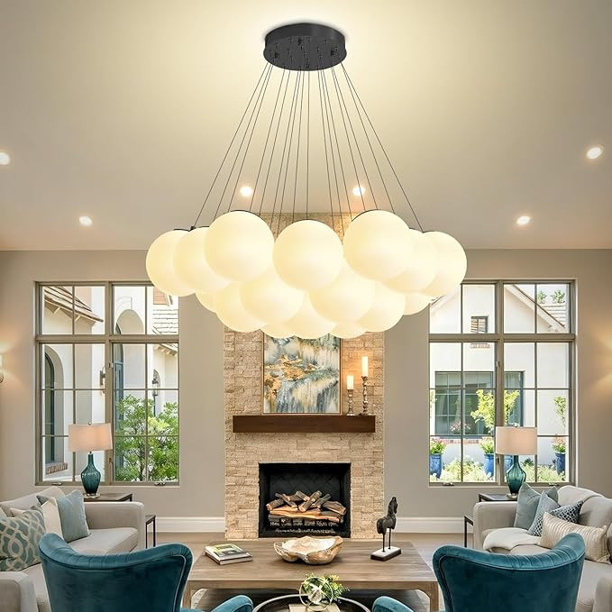 Black Modern Bubble Chandelier Lighting 19-Light White Glass Globe Chandeliers Glass Globe Pendan... | Amazon (US)