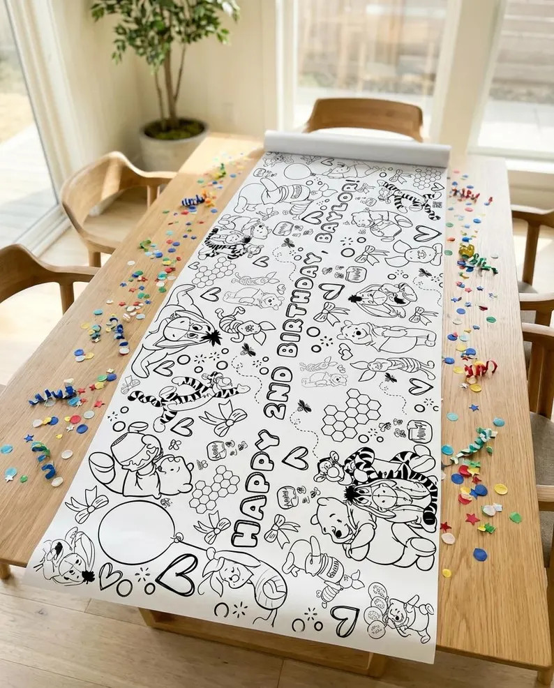 LARGE 6-foot Coloring Personalized Vintage Pooh Bear Birthday Poster Table Cover Custom Paper Tab... | Etsy (Global)