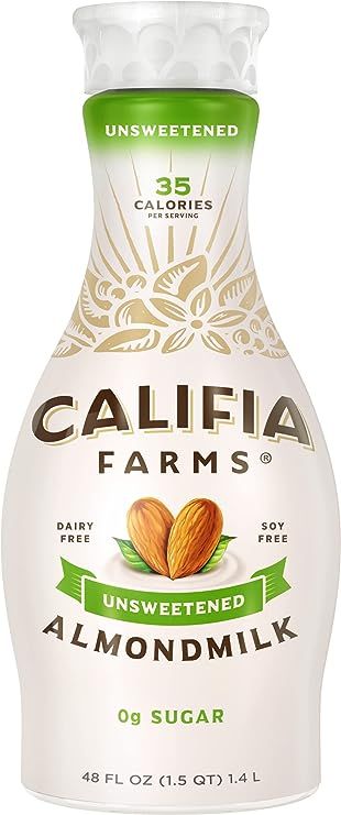 Califia Farms - Almond Milk, Unsweetened, 48 Oz | Dairy Free | Soy Free | Whole30 | Keto | Vegan ... | Amazon (US)