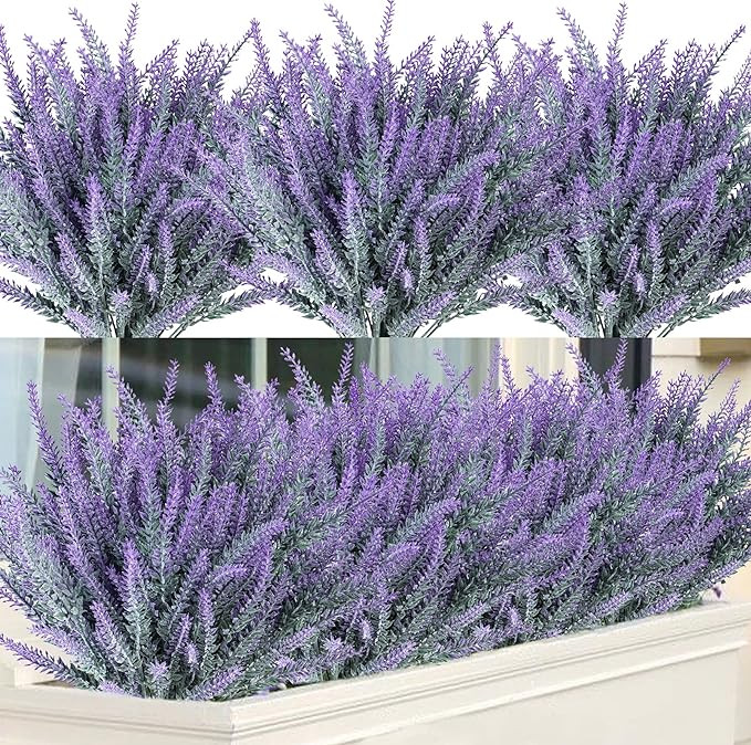 Ouddy Decor 12 Bundles Artificial Lavender Fake Flowers Faux Plastic Plants for Home Wedding Kitc... | Amazon (US)