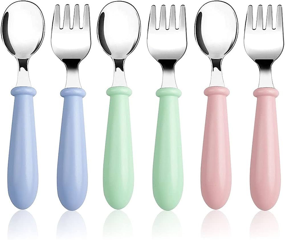 6 Pieces Toddler Utensils Kids Silverware Baby Forks and Spoons Set, Stainless Steel Childrens Sa... | Amazon (US)