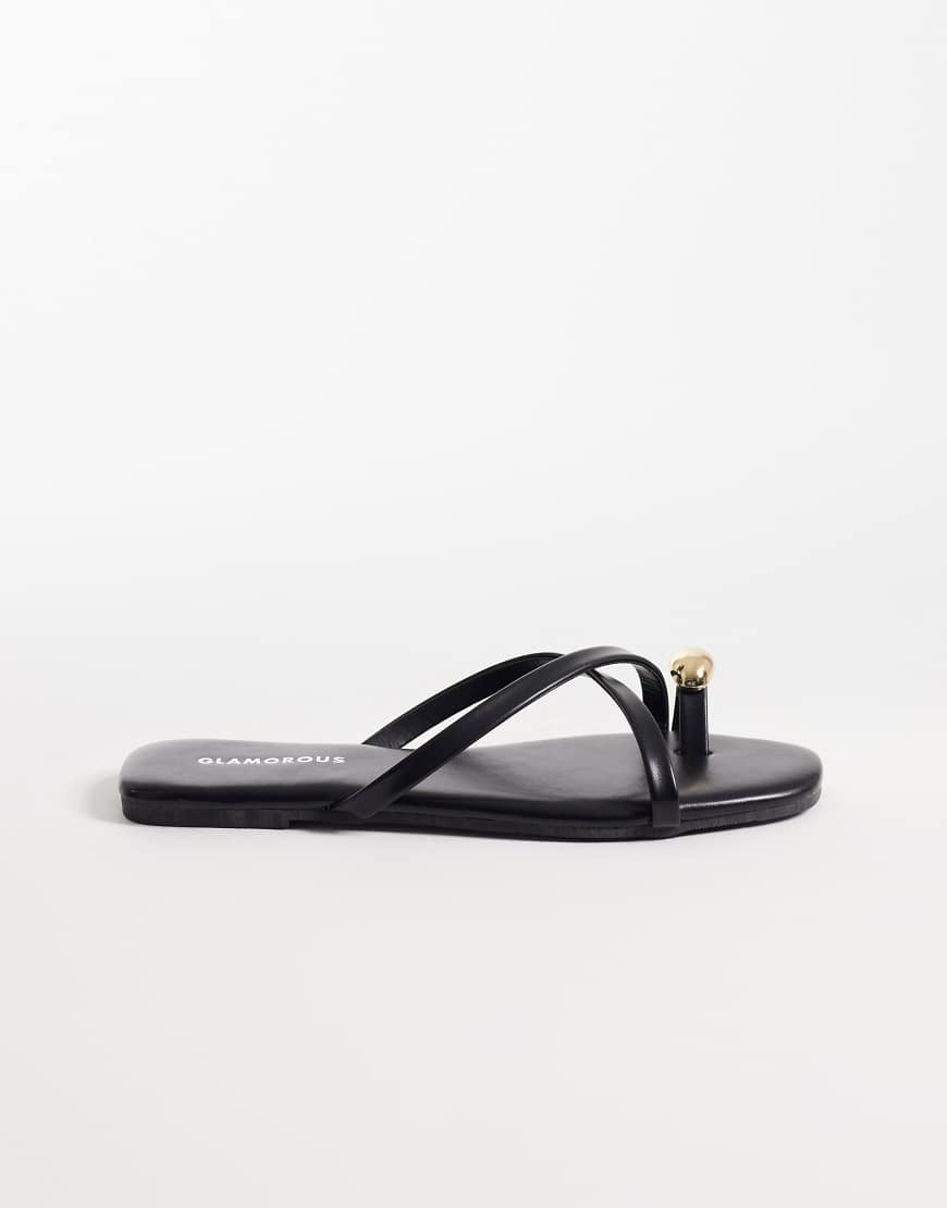 Glamorous flat sandals with toe ring in black | ASOS (Global)