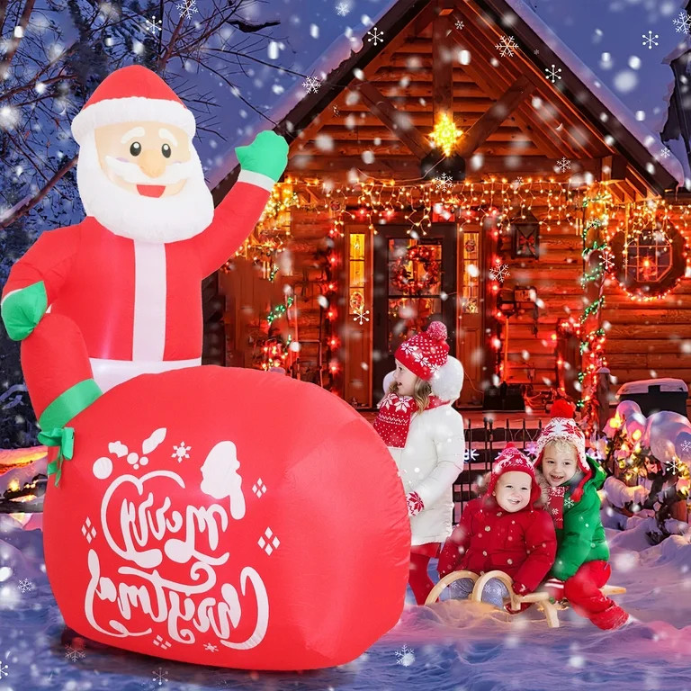 DAKIMOE 6 FT Christmas Inflatable Santa Claus with Big Gift Bag Christmas Outdoor Decor, Blow Up ... | Walmart (US)