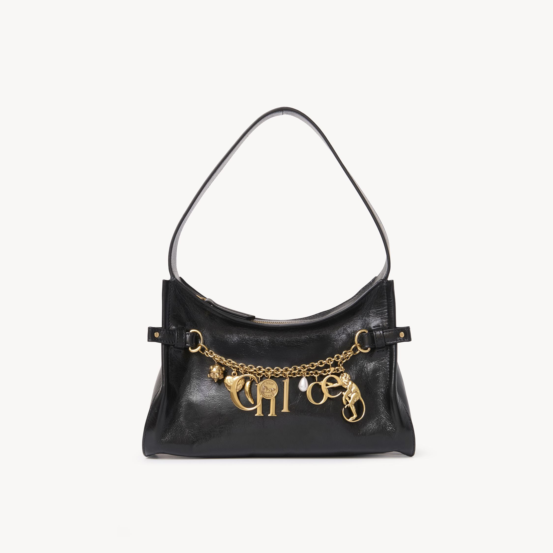 CHLOÉ Chloé Charms hobo bag in shiny leather Black Size OneSize 100% Calf-skin leather | Chloe US