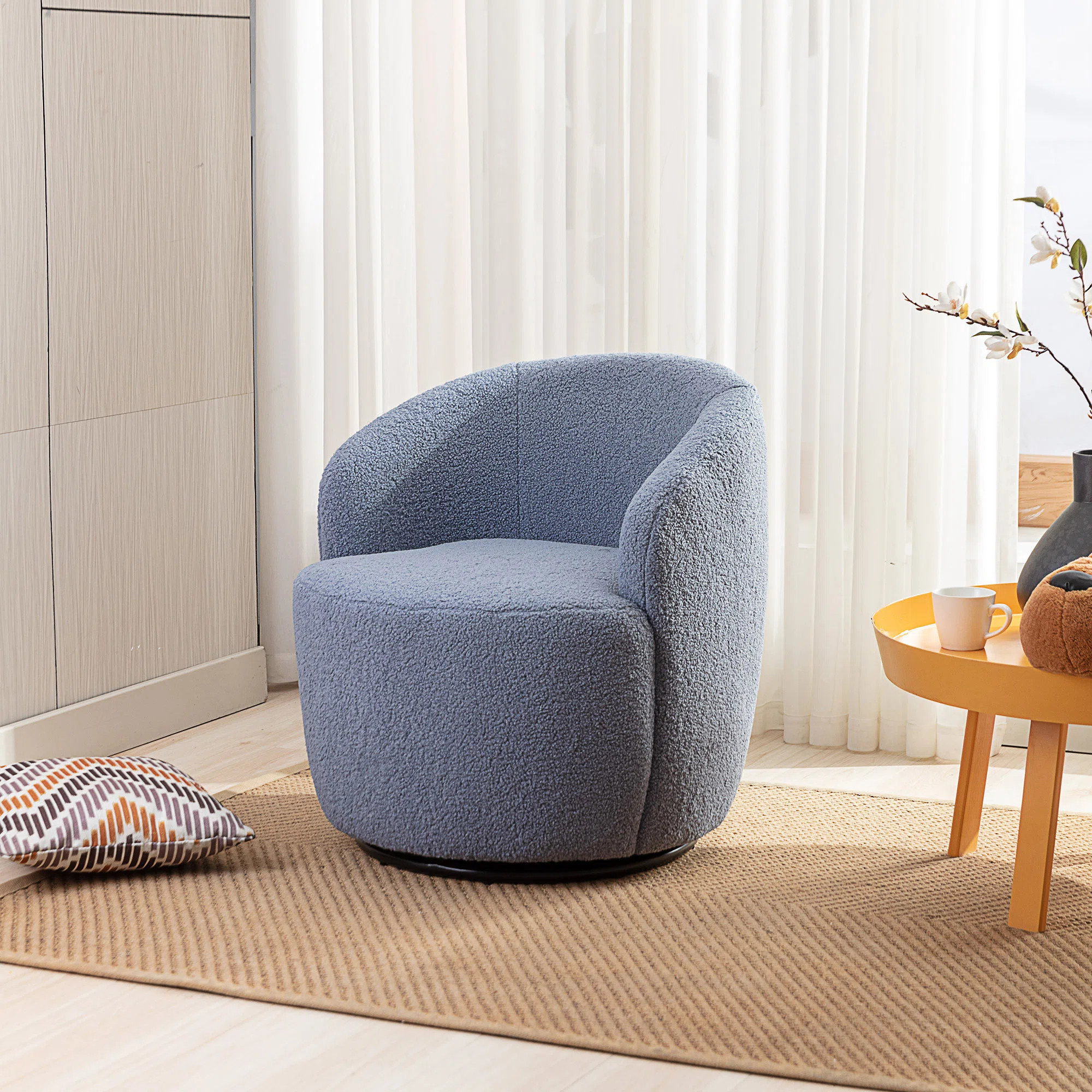 Asmitha Upholstered Swivel Barrel Chair,Reading Chair,Accent Chair,Bedroom Chair | Wayfair North America