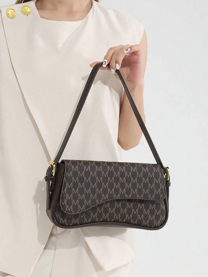 Flap Bag Elegant Black Simple Solid Color Flap Underarm Bag PU Leather Textured Bag Purse Fashion... | SHEIN