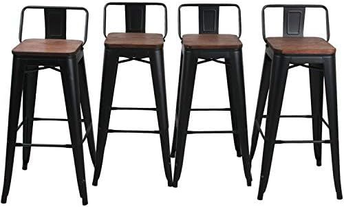 HAOBO Home 30" Low Back Barstools Metal Stool with Wooden Seat [Set of 4] Counter Height Bar Stoo... | Amazon (US)