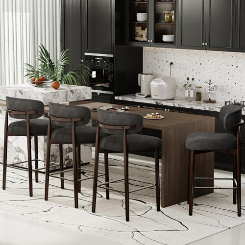 Garvee 26″ Bar Stools Set of 4, Counter Height Bar Stools with Wood Legs, Upholstered Modern Kitchen Barstools with Back, Linen Fabric, Metal Footrest, for Kitchen Island Dining Room Bar, Gray | Amazon (US)