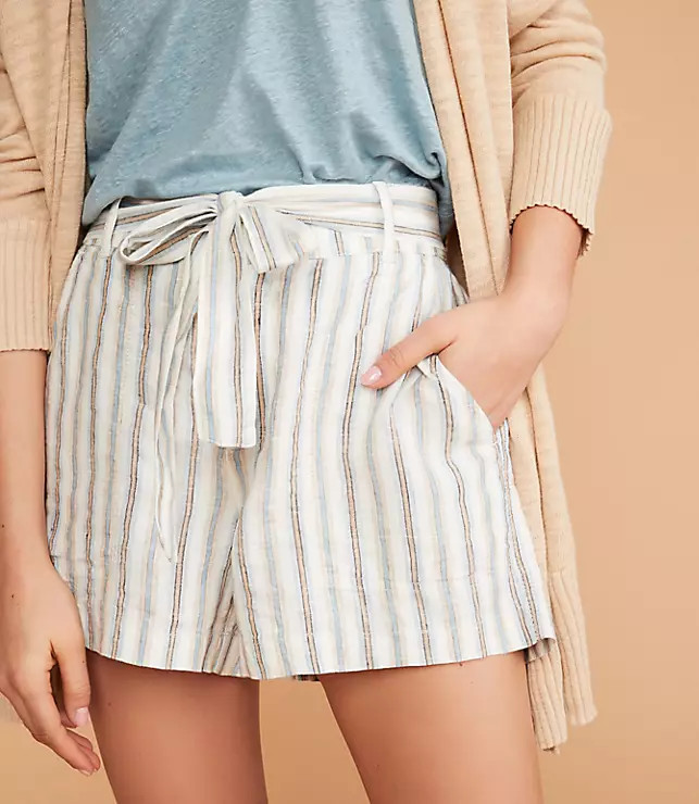 Lou & Grey Striped Tie Waist Linen Shorts | LOFT