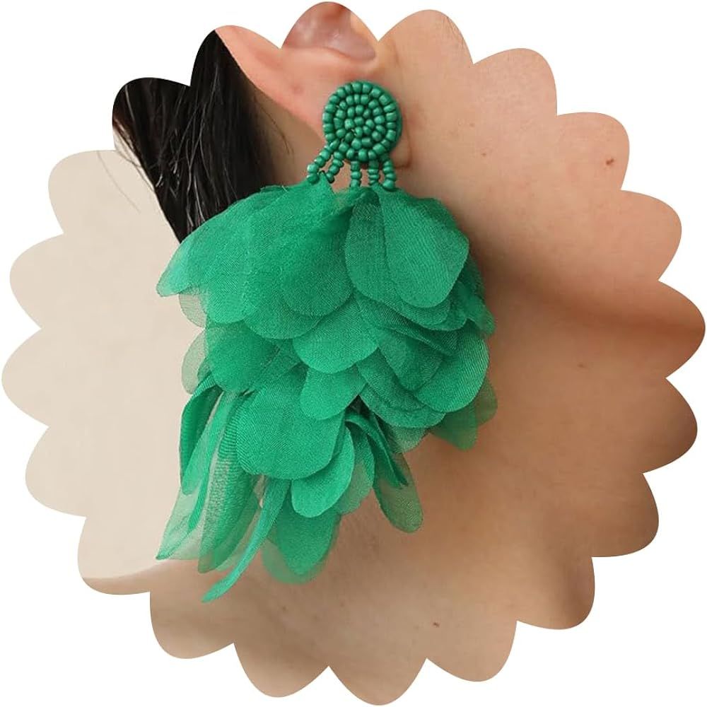 Bohemian Flower Drop Dangle Earrings Vintage Handmade Chiffon Floral Long Tassel Earrings Exagger... | Amazon (US)