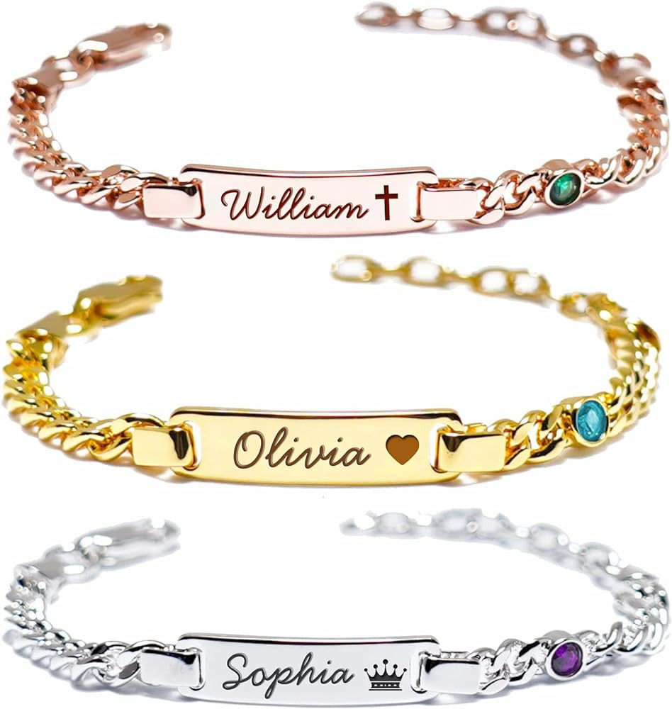 Custom Baby Birthstone Bracelets with Name for Infant Girls, Personalized 18K Gold Plated Bracele... | Amazon (US)