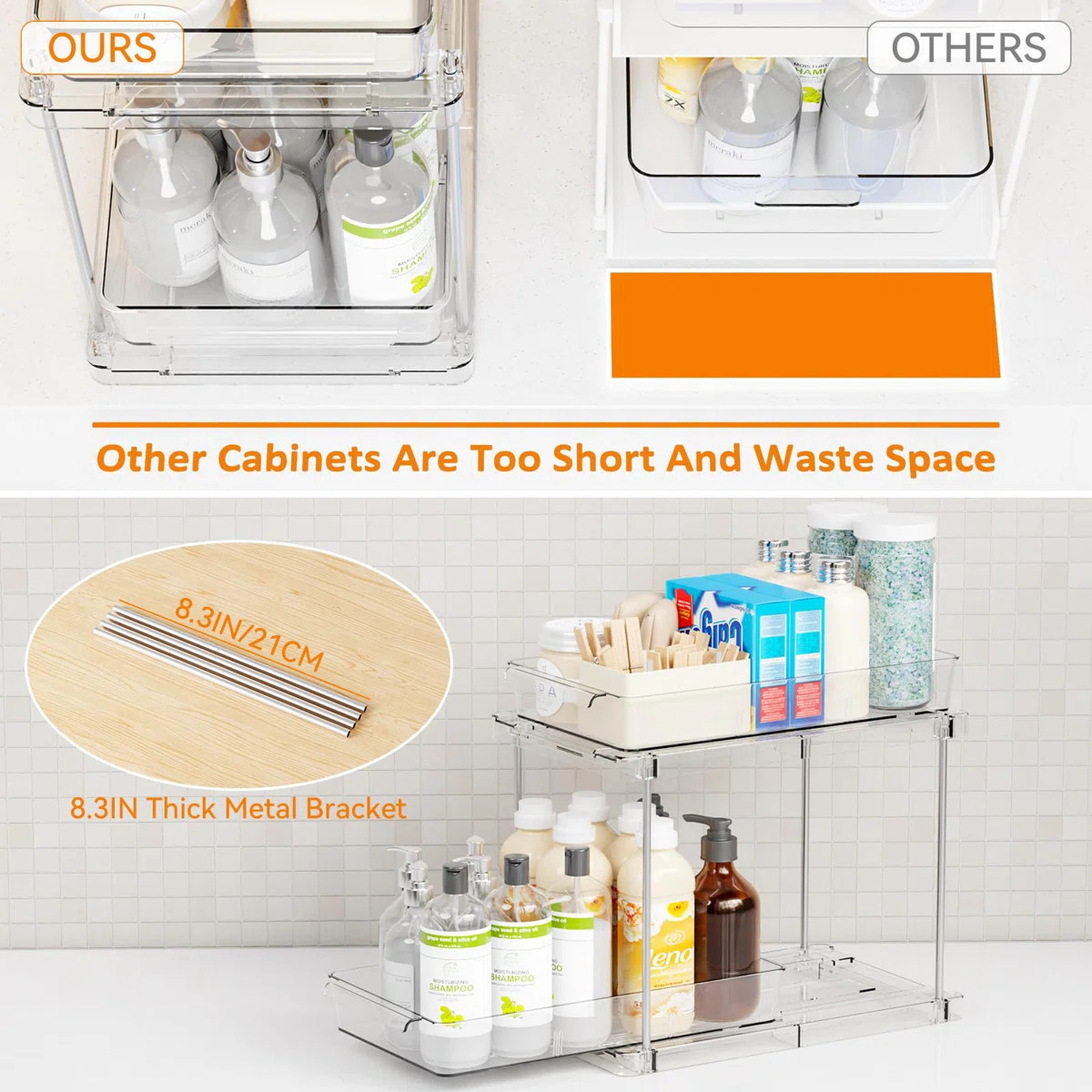 Under Sink Organizer 4-Pack, Clear Acrylic 2-Tier Pull Out Cabinet Drawers For Bathroom Vanity St... | Wayfair North America