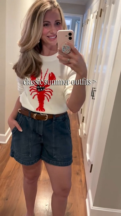 Chasing coastal summer energy even when I’m landlocked in KC 🤍🦞

A cute knit, denim shorts, and wedges just never fail.
The kind of outfit that feels effortless but still pulled together.

Linked what I can in LTK + storefront ✨

#classicstyle #summeroutfit #preppystyle #coastalstyle #momstyle