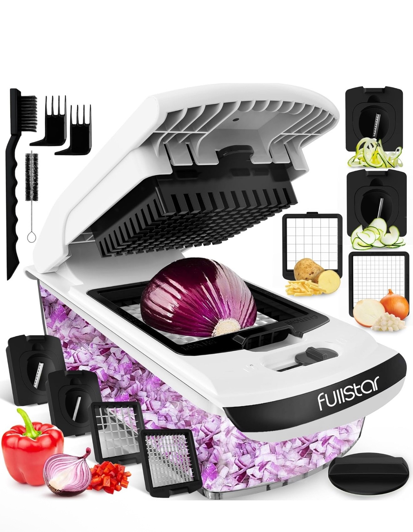 Fullstar Vegetable Chopper and Spiralizer - Food Chopper with Container, Fruit Slicer, Kitchen Gadgets & Accessories, Home Essentials (4 in 1, White) sale