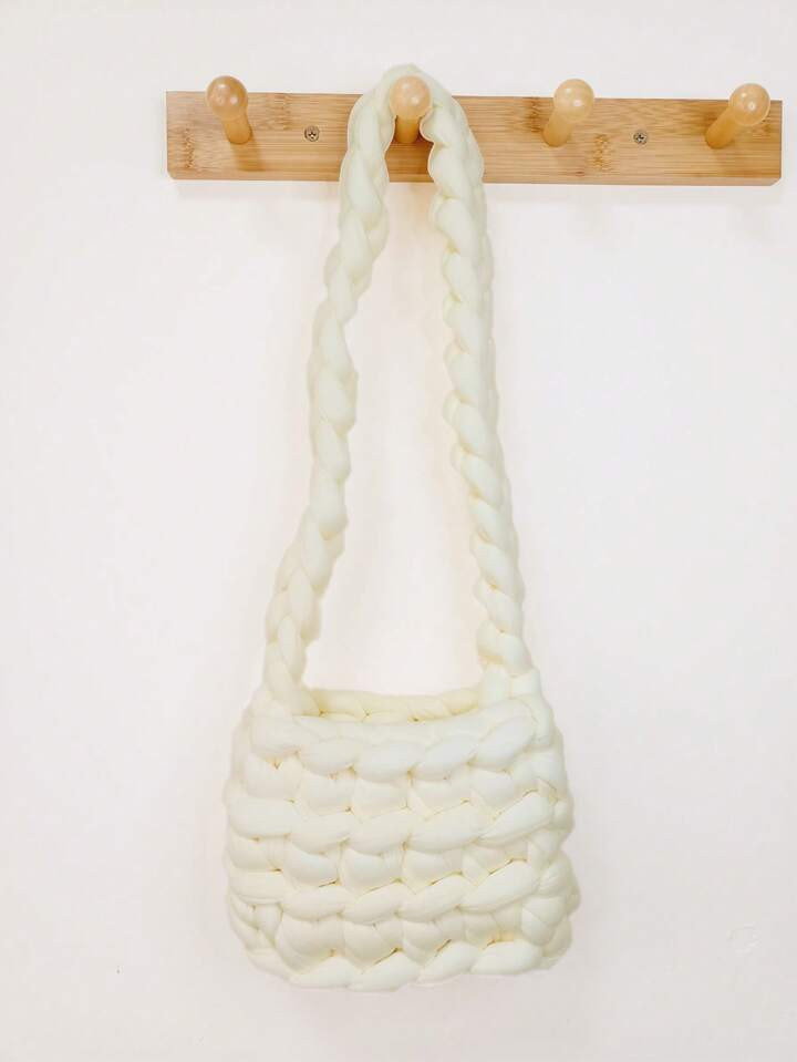 Mini Beige Crochet Bag For 6.44 Inch Mobile Phone Fashion Thick Rope Knitting Shoulder Bag | SHEIN