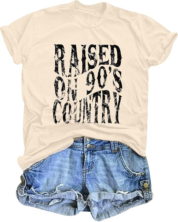 Raised on 90s Country Shirts Women: Country Music Shirt Vintage Concert Casual Short Sleeve Tee T... | Amazon (US)