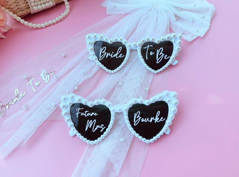 Bride Sunglasses, Pearl Sunglasses + Tulle Pearl Bride Hair Bow | Bachelorette Party Decoration, ... | Etsy (US)