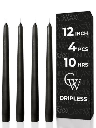 CANDWAX Black 12 inch Taper Candles Pack of 4 - Unscented Smokeless Dripless Tall Candle Sticks - Perfect for Home Decor, Special Occasions - Black Taper Candles (Packaging May Vary) | Amazon (US)