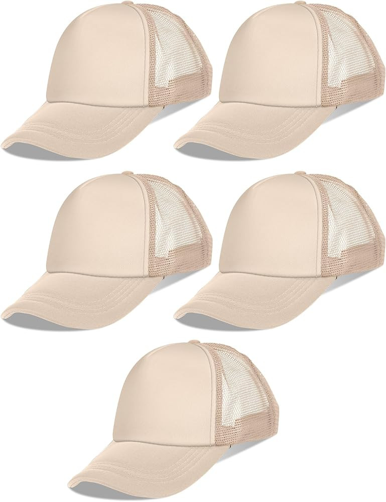 PJPSAA 5 Pcs Sublimation Blank Trucker Hats Bulk Mesh Baseball Cap Polyester Mesh Trucker Hat Adj... | Amazon (US)