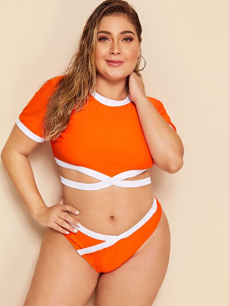 Plus Contrast Trim Two Piece Swimwear | SHEIN