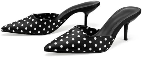 baobeijiadao Pointed Toe Heels for Women Polka Dot Heeled Mules Backless Pumps Satin Heeled Sanda... | Amazon (US)
