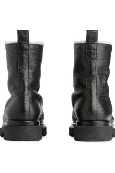 Faux Fur Leather Boots - Black - Ladies | H&M GB | H&M (UK, MY, IN, SG, PH, TW, HK)