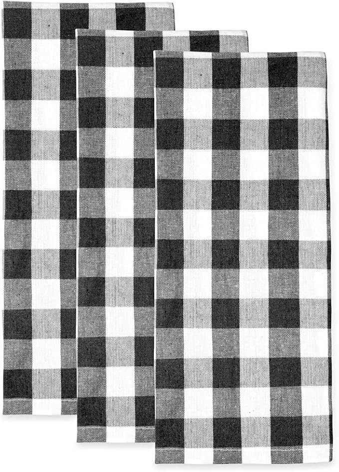 Buffalo Plaid Dish Towels - Cotton Plaid Kitchen Towel Set - Black and White Plaid Dish Towels - ... | Amazon (US)