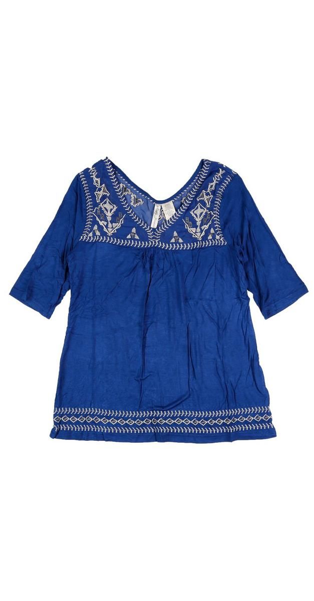 Women's 3/4 Sleeve Embroidered Blouse - Royal-royal-1355556762143  | Burkes Outlet | bealls