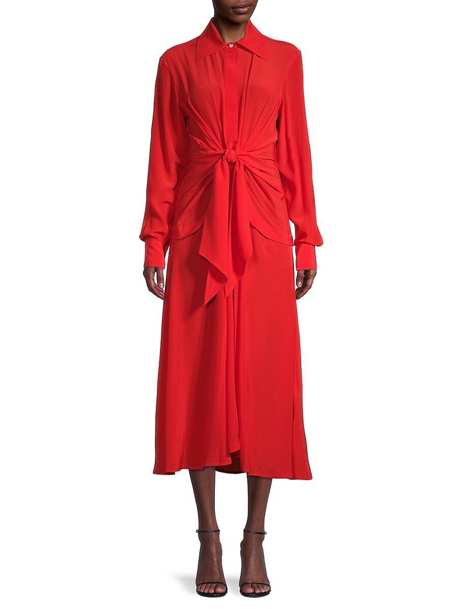 Victoria Beckham Women's Tie-Waist Silk Shirtdress - Red Candy - Size 10 | Saks Fifth Avenue OFF 5TH