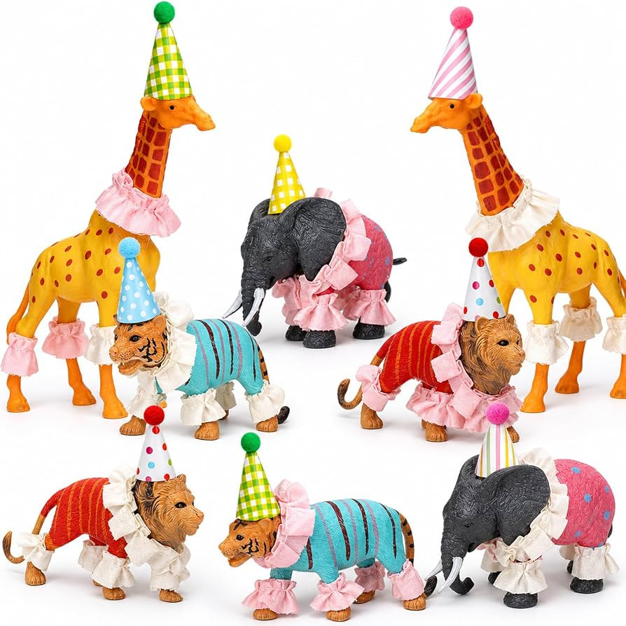 Novabright 8 Pcs Jungle Animal Cake Toppers Animal Clothes Party Birthday Clothes Decor with Mini... | Amazon (US)