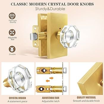 HIEMEY Clear Glass Crystal Door Knobs Interior,Octagon Gold Door Knob,Bathroom Bedroom Privacy Do... | Amazon (US)